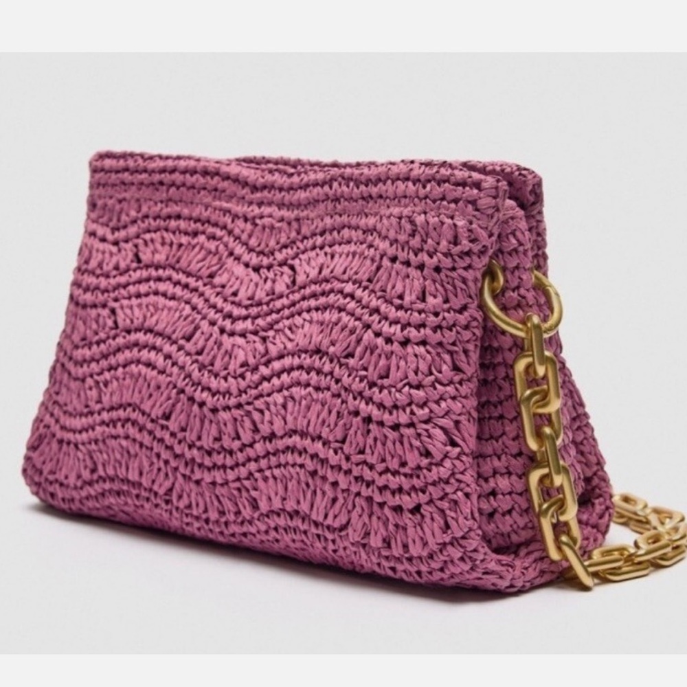 NWT ZARA Fuchsia Woven Clutch w/Chain Strap💕 - Picture 3 of 9